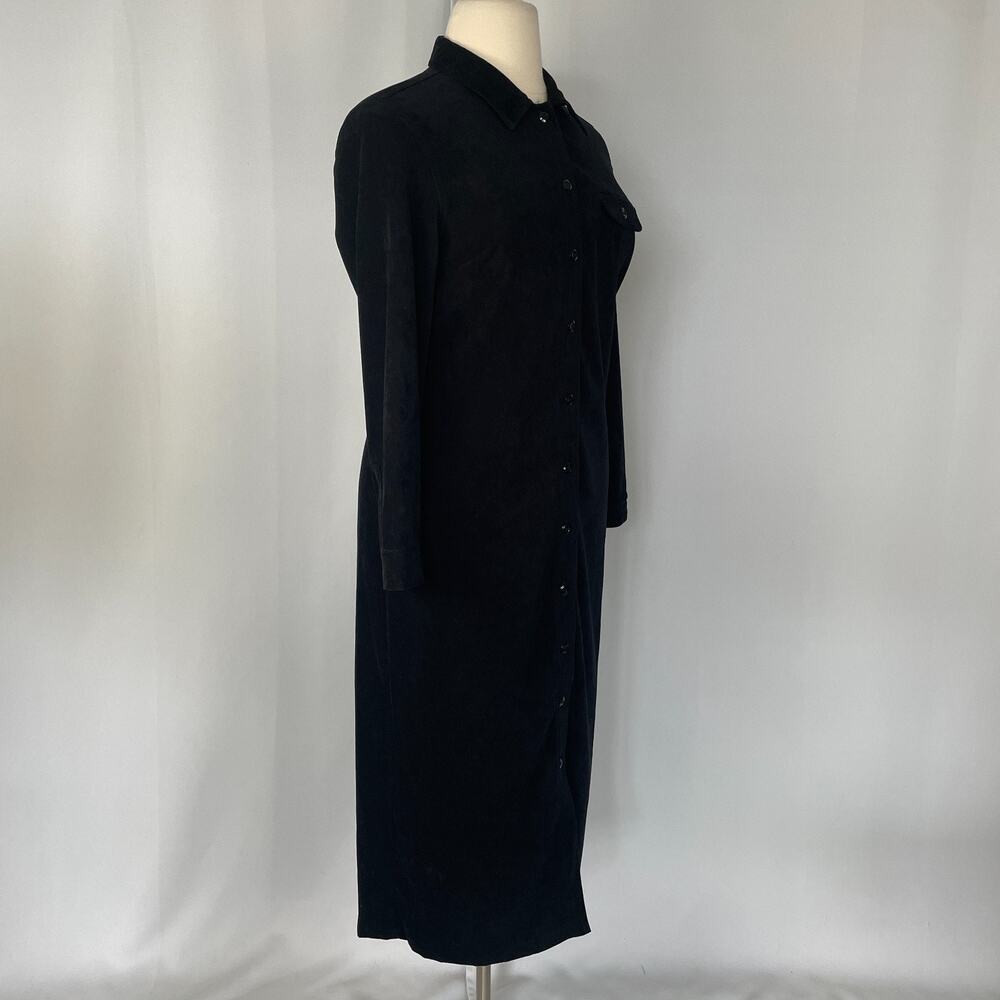 Vintage Maxi Dress Size 16 Black Solid Shirt Button Faux Suede Minimal Goth - Picture 4 of 12